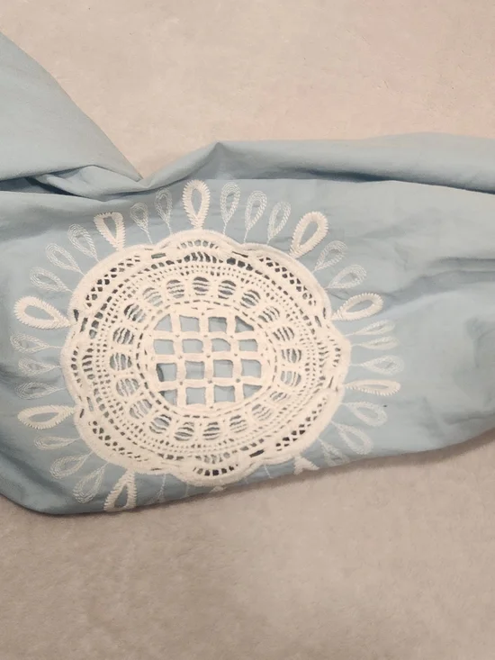 Wonderly Mint Boho Peasant Top - White Floral Embroidery & Tassels Large - Picture 13 of 16